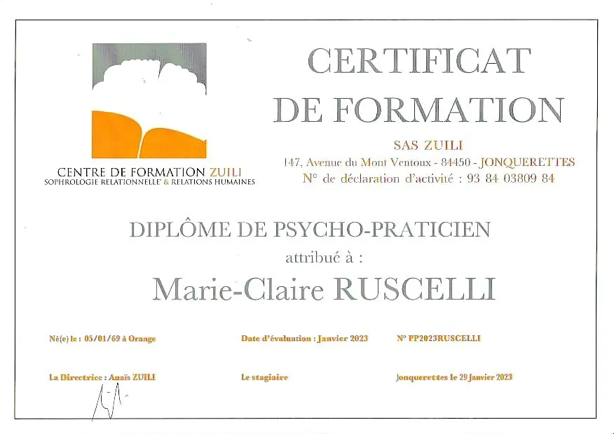Diplôme de Psycho-Praticienne